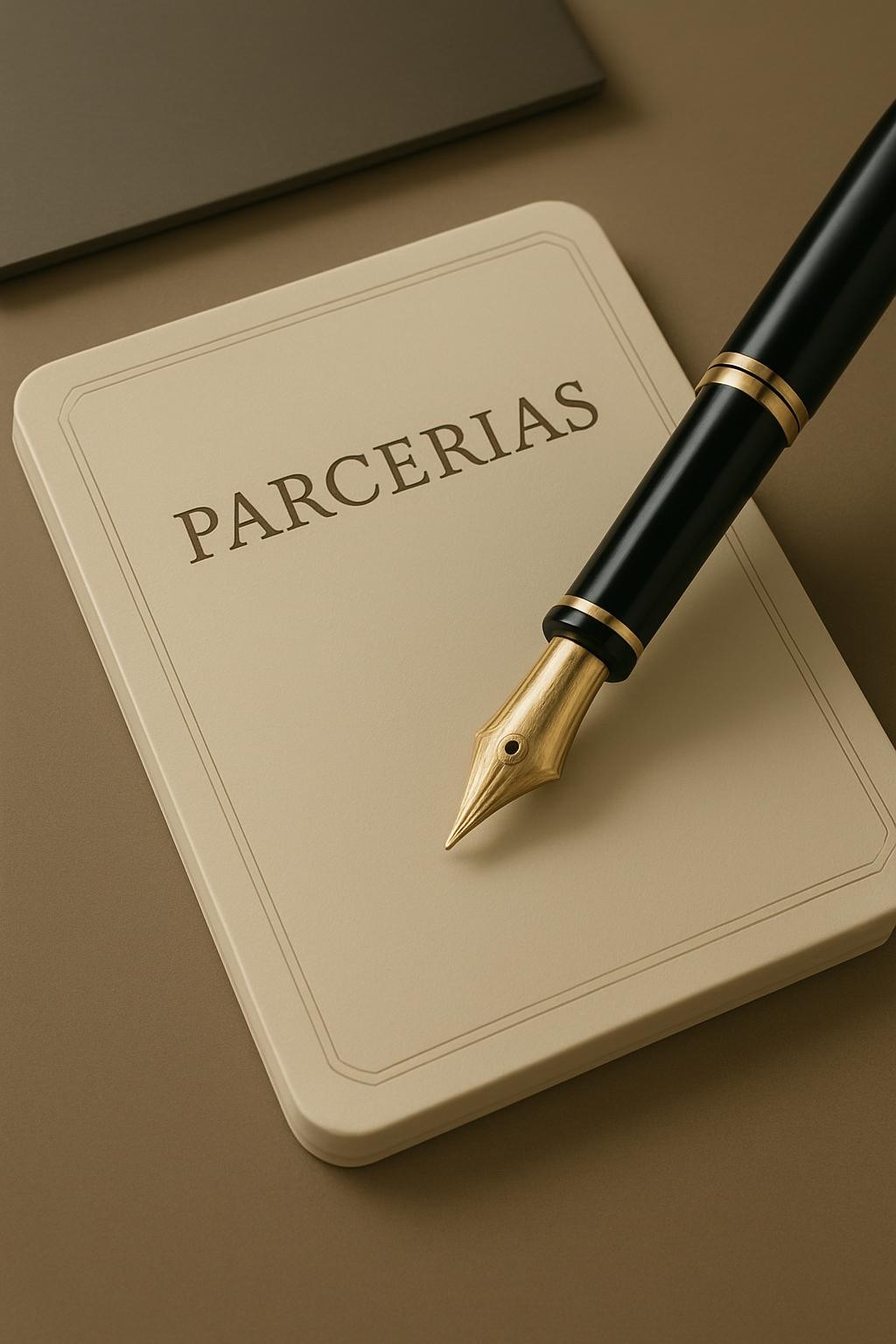 a monogrammed writing pad with the name 'parcerias' (instead of 'Michael Williams'), realistic, elegant, portrait orientation